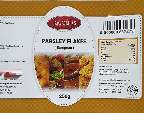 Herbs – Jacobs Parsley Flakes 250g